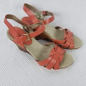 Bandolino Womens Cork Wedge Heel Sandals Coral Casual Size 9.5M New
